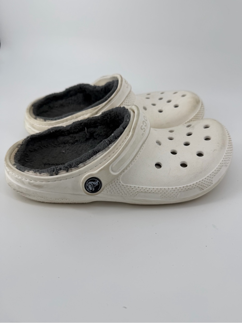 Crocs Classic Lined Clog White Grey Fuzzy Fleece Slip On Unisex M7 W9